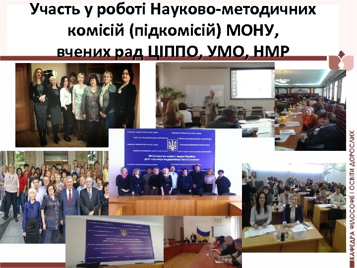 Участь у роботі Науково-методичних комісій (підкомісій) МОНУ, вчених рад ЦІППО, УМО, НМР 