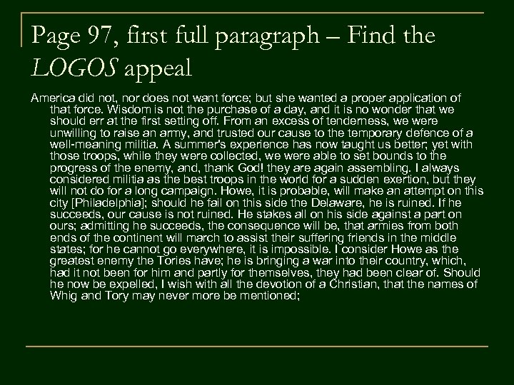 Page 97, first full paragraph – Find the LOGOS appeal America did not, nor