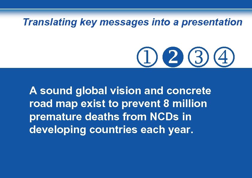 Translating key messages into a presentation A sound global vision and concrete road map
