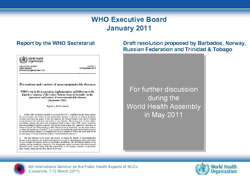 WHO Executive Board January 2011 Report by the WHO Secretariat Draft resolution proposed by