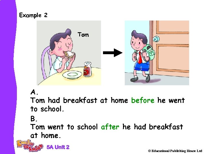 Example 2 Tom A. Tom had breakfast at home before he went to school.
