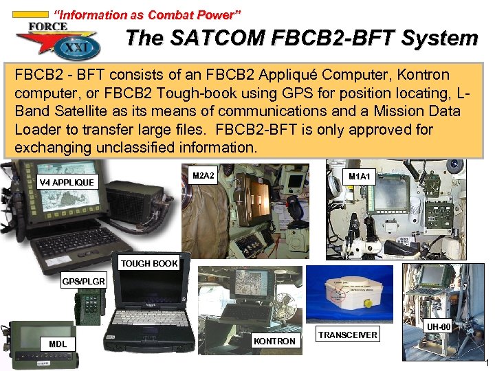“Information as Combat Power” The SATCOM FBCB 2 -BFT System FBCB 2 - BFT