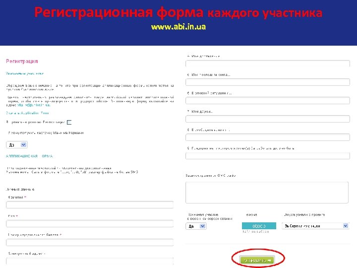 Регистрационная форма каждого участника www. abi. in. ua 