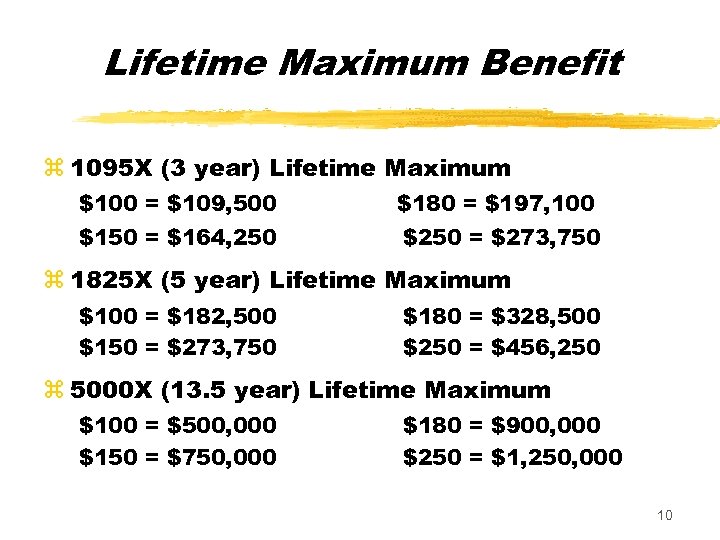 Lifetime Maximum Benefit z 1095 X (3 year) Lifetime Maximum $100 = $109, 500