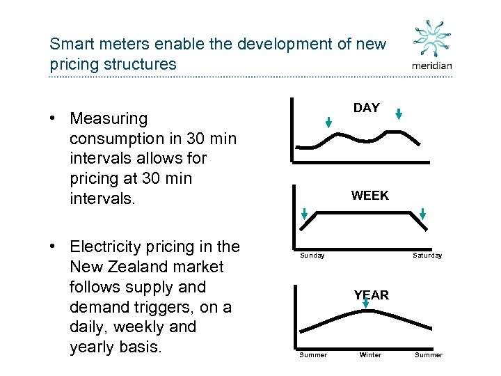 Smart meters enable the development of new pricing structures DAY • Measuring consumption in