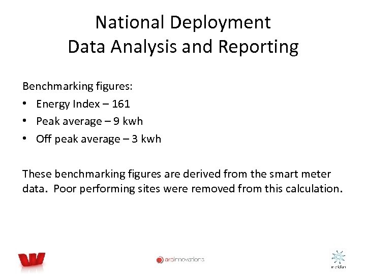 National Deployment Data Analysis and Reporting Benchmarking figures: • Energy Index – 161 •