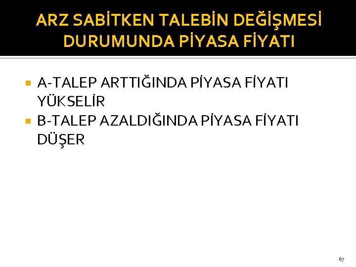 ARZ SABİTKEN TALEBİN DEĞİŞMESİ DURUMUNDA PİYASA FİYATI A-TALEP ARTTIĞINDA PİYASA FİYATI YÜKSELİR B-TALEP AZALDIĞINDA