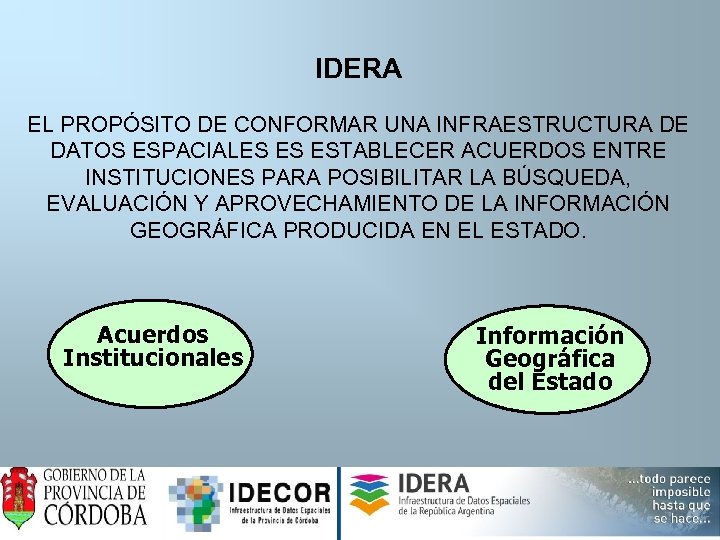 IDERA EL PROPÓSITO DE CONFORMAR UNA INFRAESTRUCTURA DE DATOS ESPACIALES ES ESTABLECER ACUERDOS ENTRE