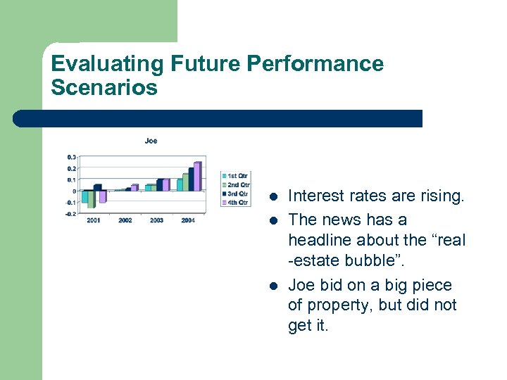 Evaluating Future Performance Scenarios l l l Interest rates are rising. The news has
