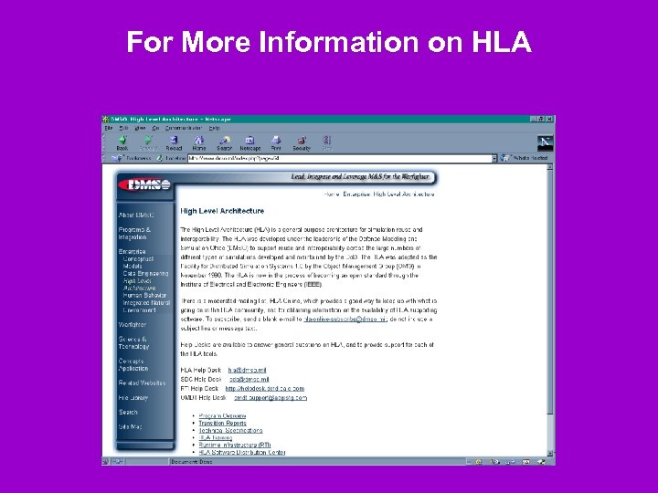 For More Information on HLA 