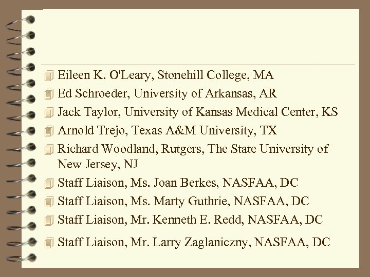 4 Eileen K. O'Leary, Stonehill College, MA 4 Ed Schroeder, University of Arkansas, AR