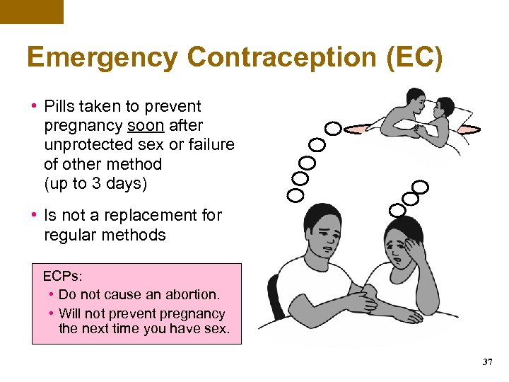 Emergency Contraception (EC) • Pills taken to prevent pregnancy soon after unprotected sex or