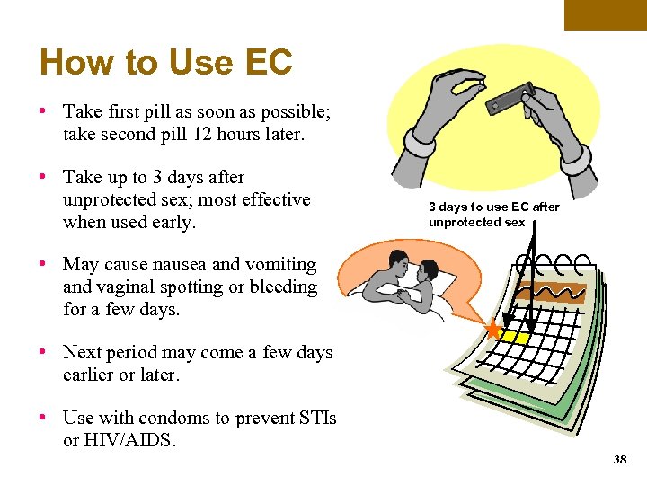 How to Use EC • Take first pill as soon as possible; take second