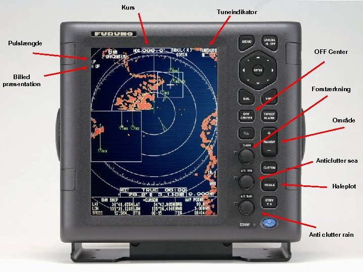 Kurs Tuneindikator Pulslængde OFF Center Billed præsentation Forstærkning Område Anticlutter sea Haleplot Anti clutter