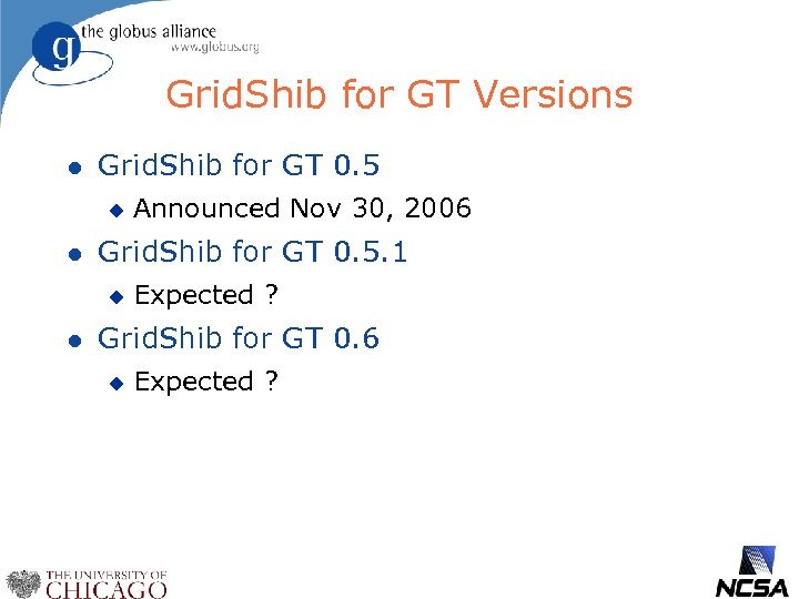 Grid. Shib for GT Versions l Grid. Shib for GT 0. 5 u l