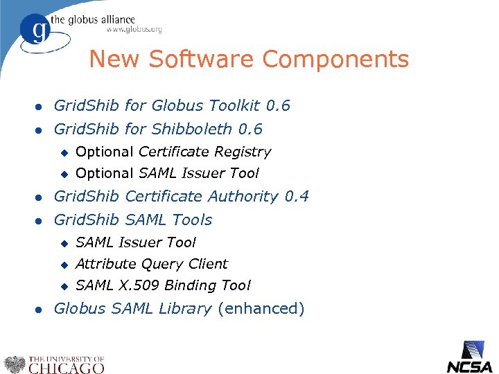 New Software Components l Grid. Shib for Globus Toolkit 0. 6 l Grid. Shib