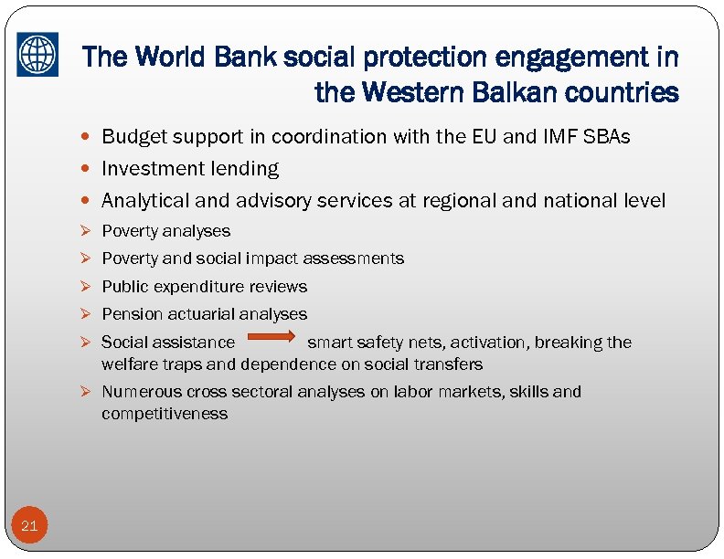 The World Bank social protection engagement in the Western Balkan countries Budget support in