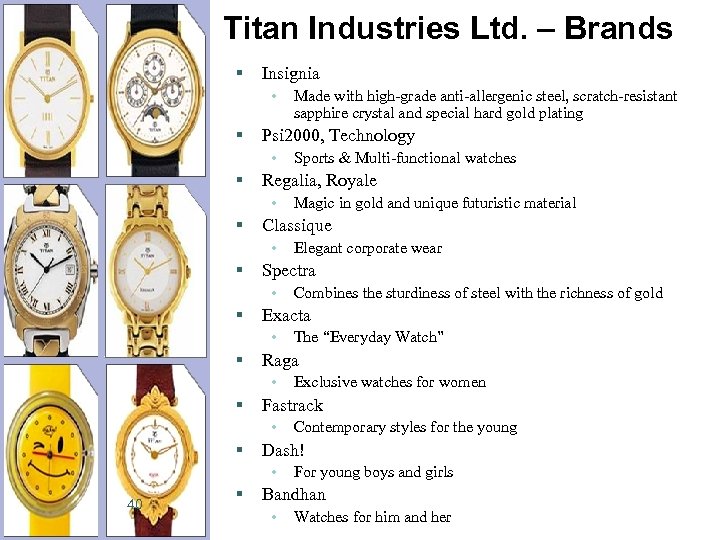 Titan Industries Ltd. – Brands § Insignia • § Psi 2000, Technology • §