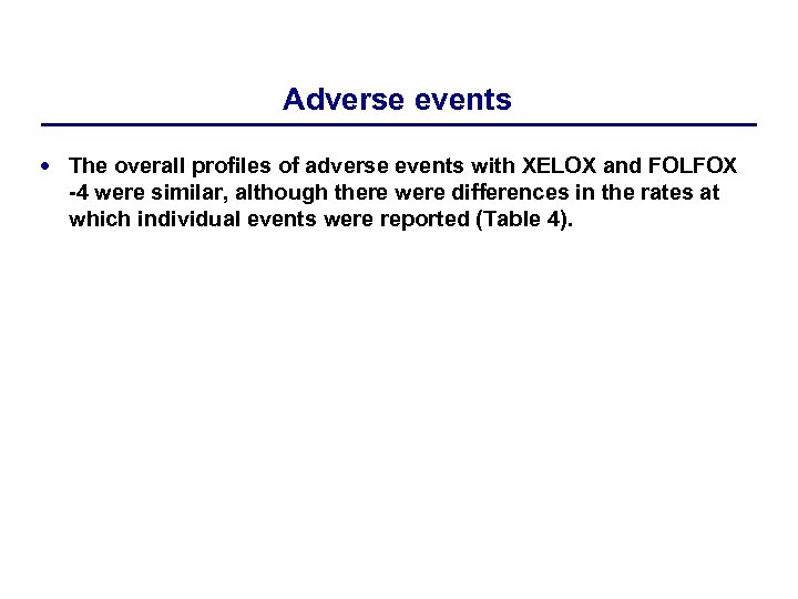 Adverse events The overall profiles of adverse events with XELOX and FOLFOX -4 were