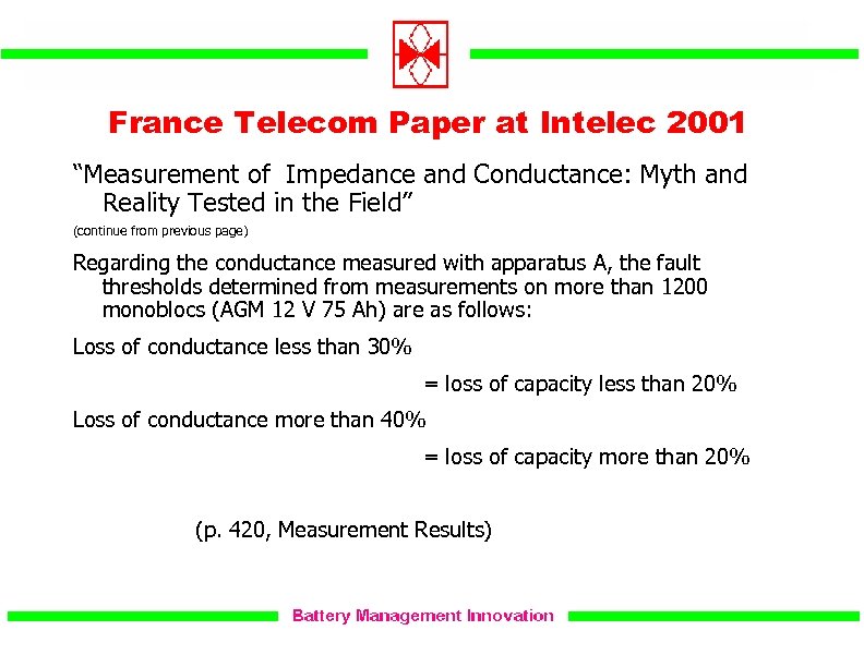 France Telecom Paper at Intelec 2001 “Measurement of Impedance and Conductance: Myth and Reality