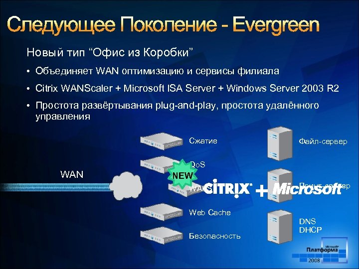 Новый тип “Офис из Коробки” • Объединяет WAN оптимизацию и сервисы филиала • Citrix