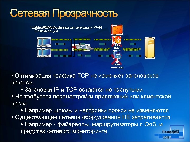 Сетевая Прозрачность Без WAN Citrix WANScaler Традиционная техника оптимизации WAN Оптимизации Router Qo. S