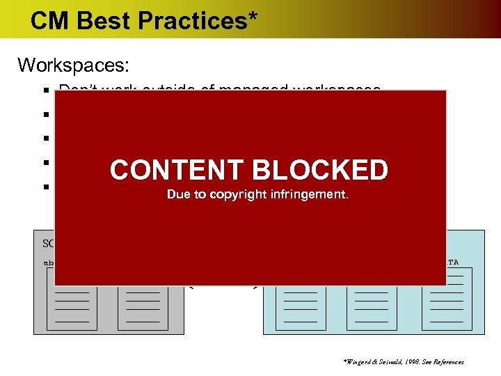 CM Best Practices* Workspaces: § § § Don’t work outside of managed workspaces Stay