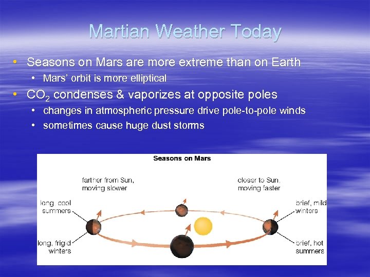 Martian Weather Today • Seasons on Mars are more extreme than on Earth •