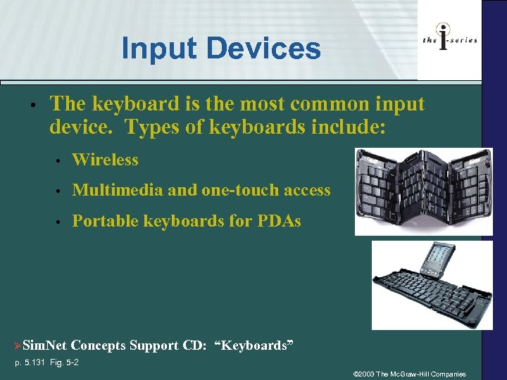 Input Devices • The keyboard is the most common input device. Types of keyboards