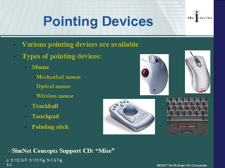 Pointing Devices • Various pointing devices are available • Types of pointing devices: •