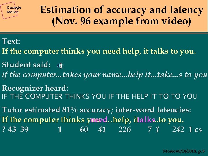 Carnegie Mellon Estimation of accuracy and latency (Nov. 96 example from video) Text: If