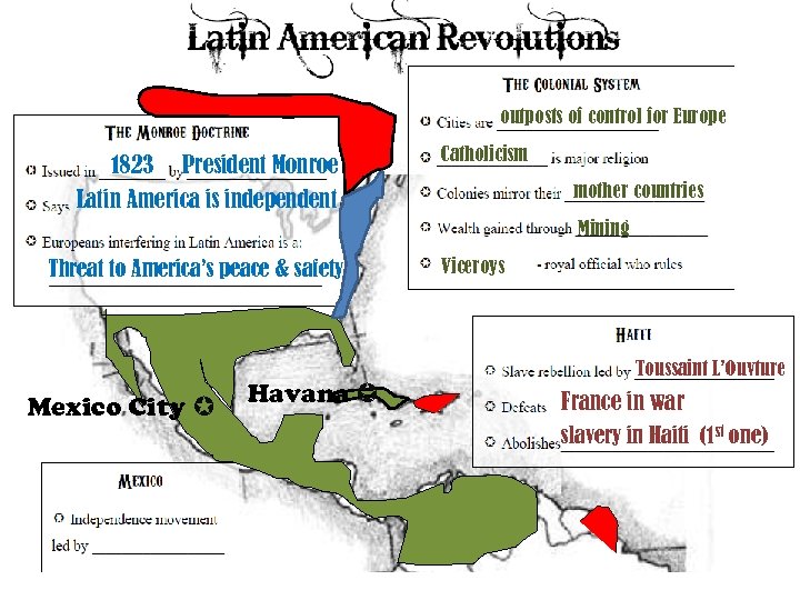 outposts of control for Europe 1823 President Monroe Latin America is independent Catholicism mother
