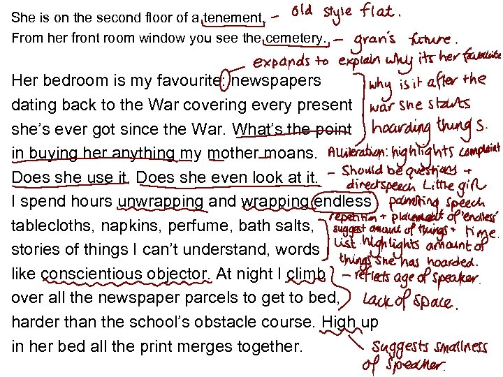 She is on the second floor of a tenement. From her front room window