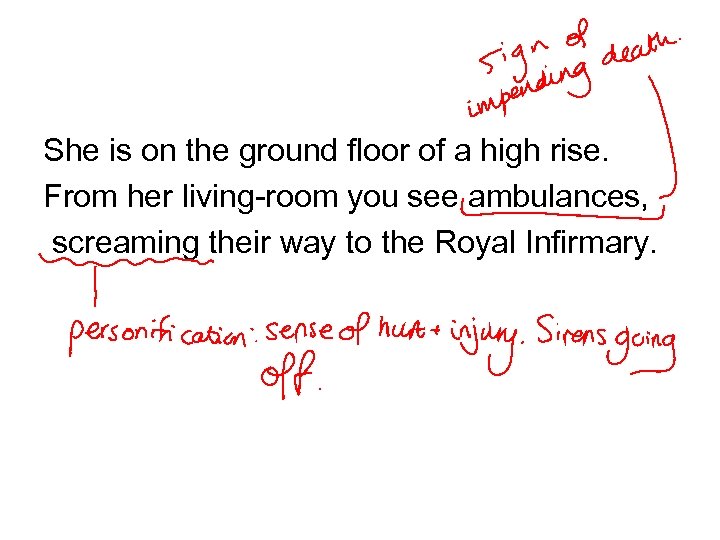 She is on the ground floor of a high rise. From her living-room you
