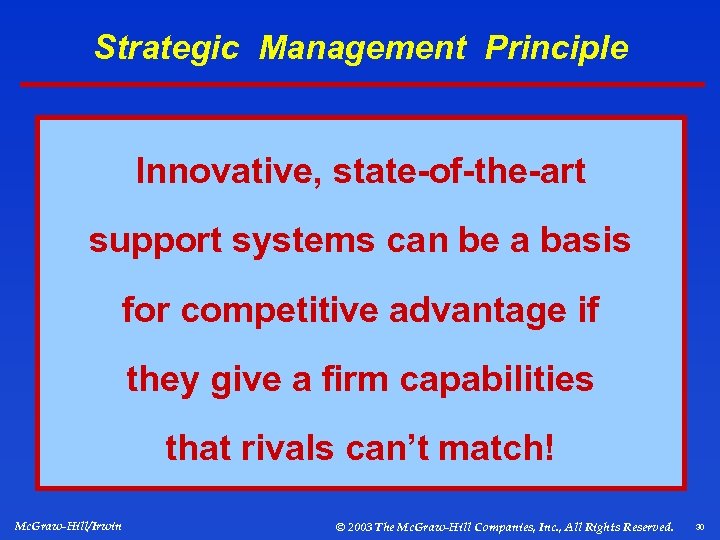 Strategic Management Principle Innovative, state-of-the-art support systems can be a basis for competitive advantage