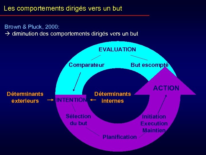 Les comportements dirigés vers un but Brown & Pluck, 2000: diminution des comportements dirigés