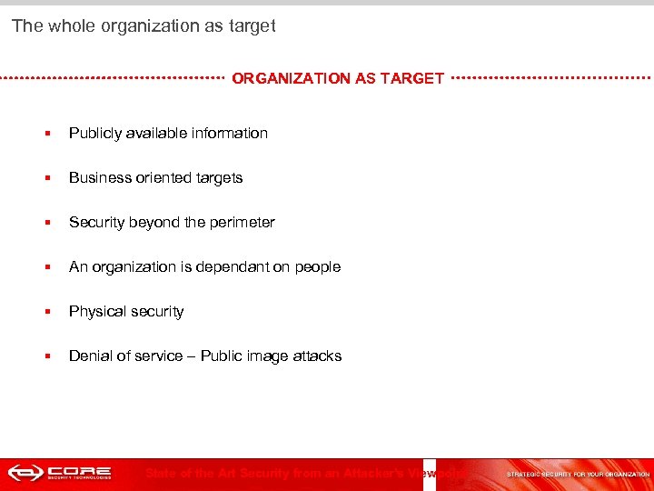 The whole organization as target ORGANIZATION AS TARGET § Publicly available information §