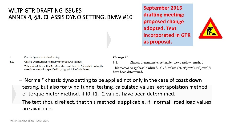 WLTP GTR DRAFTING ISSUES ANNEX 4, § 8. CHASSIS DYNO SETTING. BMW #10 September