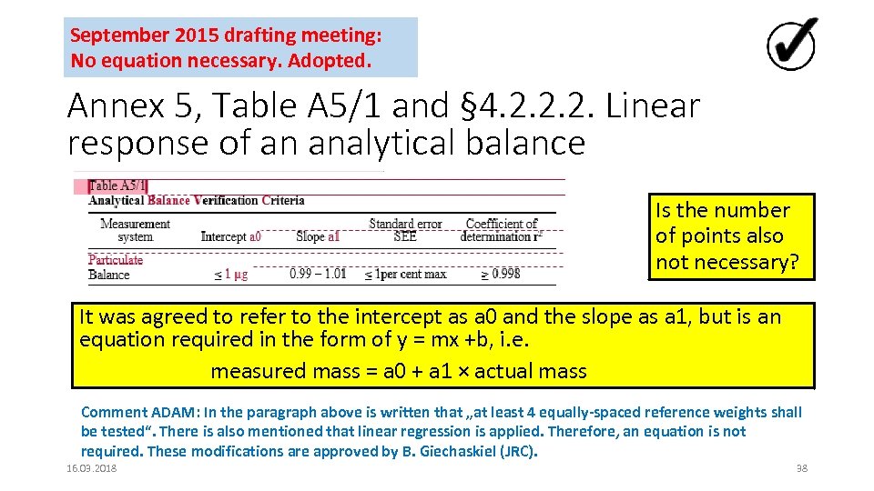 September 2015 drafting meeting: No equation necessary. Adopted. Annex 5, Table A 5/1 and