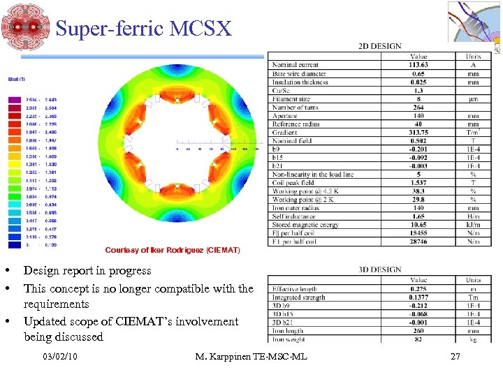 Super-ferric MCSX Courtesy of Iker Rodriguez (CIEMAT) • • • Design report in progress