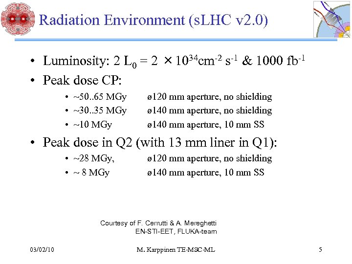 Radiation Environment (s. LHC v 2. 0) • Luminosity: 2 L 0 = 2