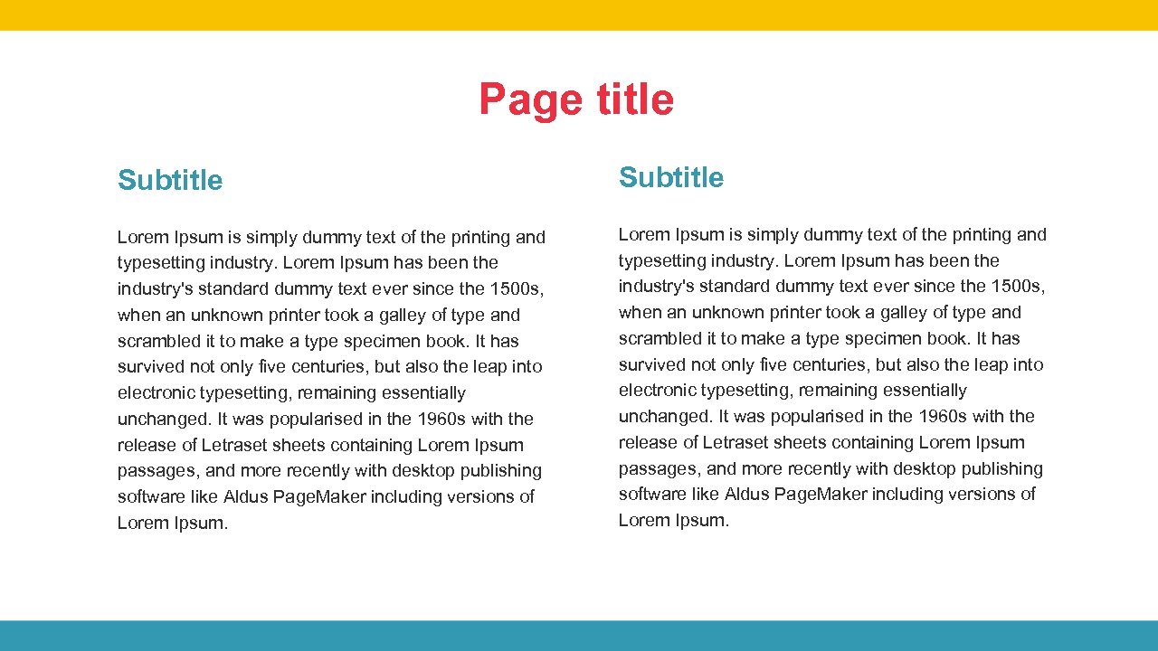 Page title Subtitle Lorem Ipsum is simply dummy text of the printing and typesetting