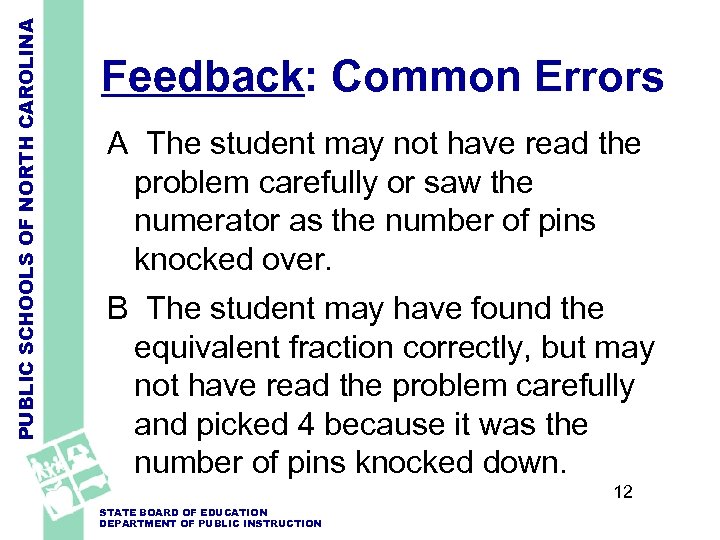 PUBLIC SCHOOLS OF NORTH CAROLINA Feedback: Common Errors A The student may not have