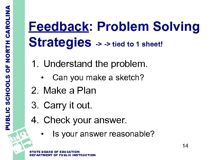 PUBLIC SCHOOLS OF NORTH CAROLINA Feedback: Problem Solving Strategies -> -> tied to 1