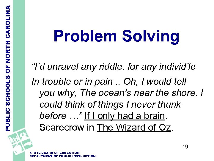 PUBLIC SCHOOLS OF NORTH CAROLINA Problem Solving “I’d unravel any riddle, for any individ’le