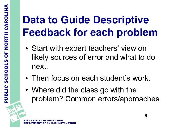 PUBLIC SCHOOLS OF NORTH CAROLINA Data to Guide Descriptive Feedback for each problem •
