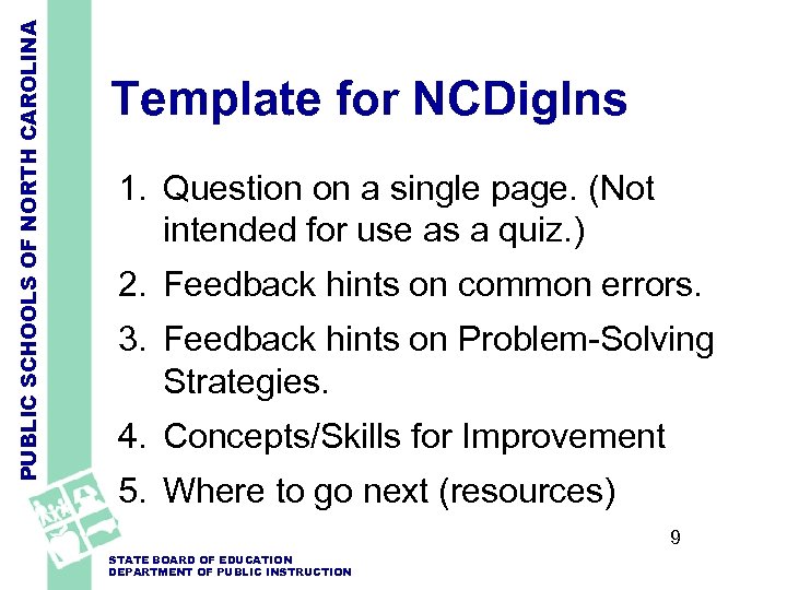 PUBLIC SCHOOLS OF NORTH CAROLINA Template for NCDig. Ins 1. Question on a single