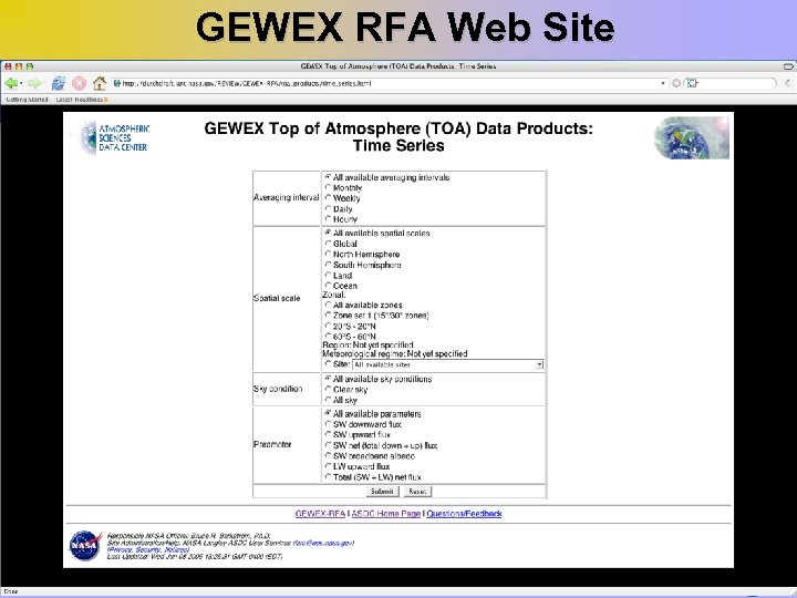 GEWEX RFA Web Site 