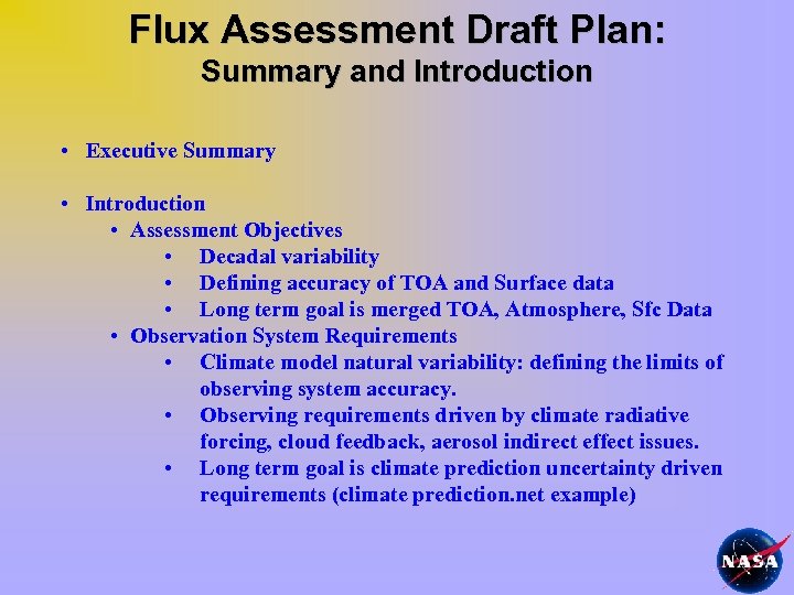 Flux Assessment Draft Plan: Summary and Introduction • Executive Summary • Introduction • Assessment