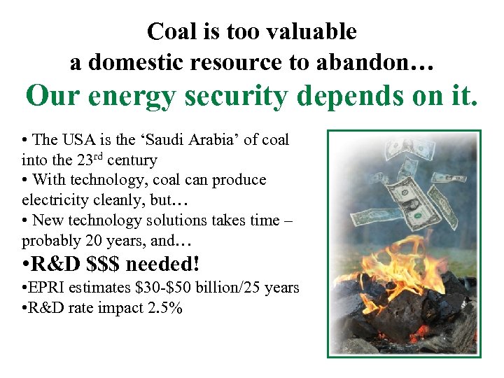Coal is too valuable a domestic resource to abandon… Our energy security depends on